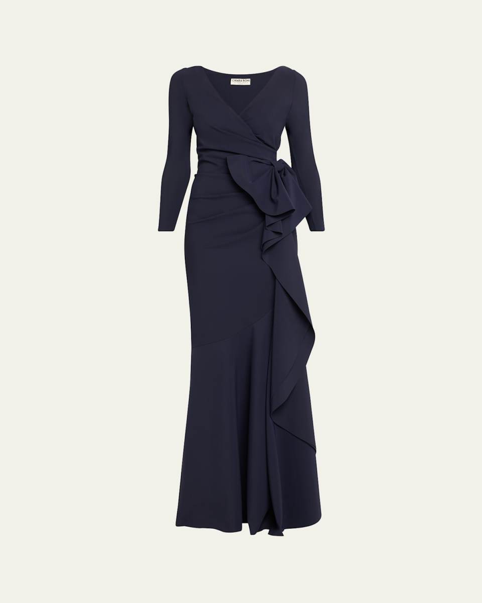 Maco Bow-Draped Jersey Gown